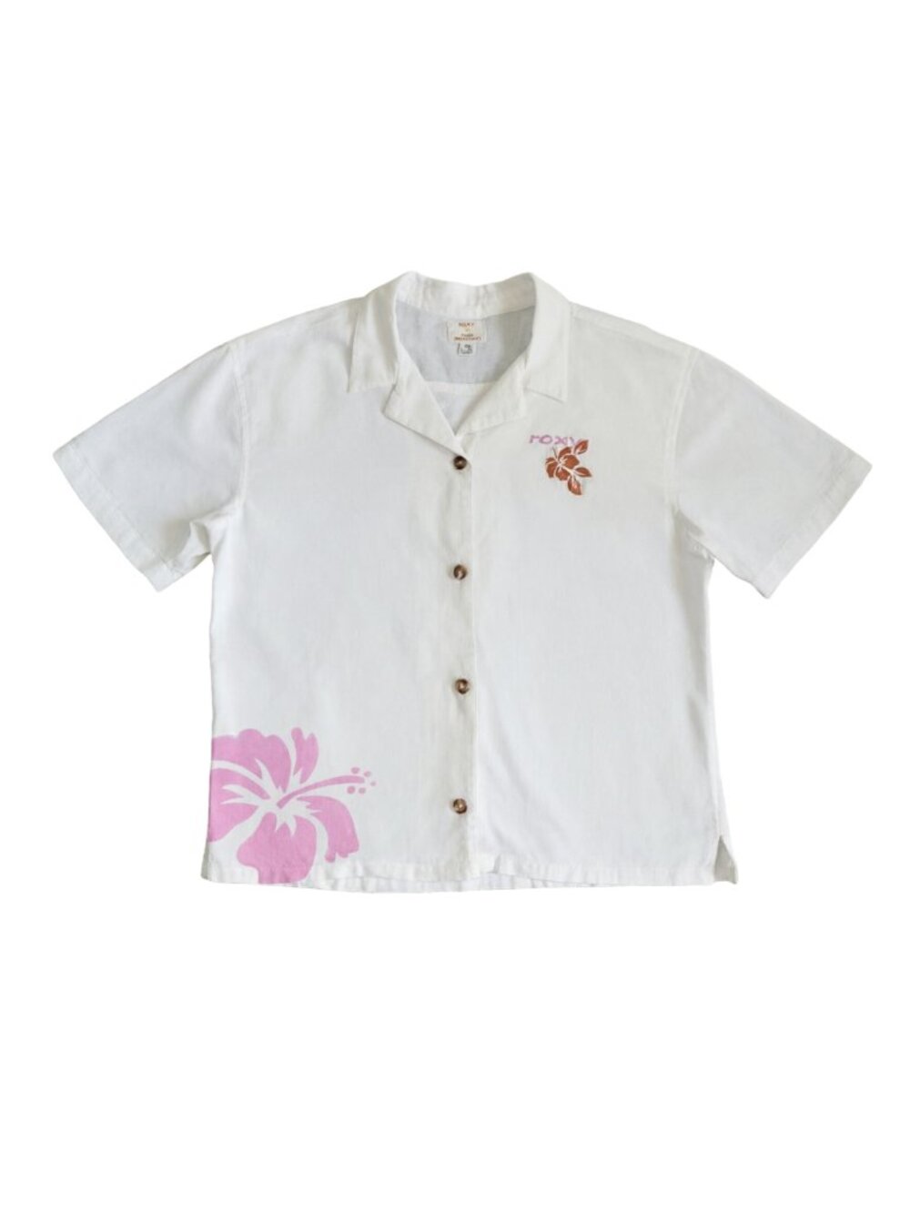Roxy Kate Bosworth Surf Kind Kate White Linen Camp Shirt Hibiscus Y2K Size M